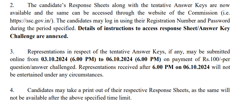 SSC SGL answer key: Official notificatiion Screenshot